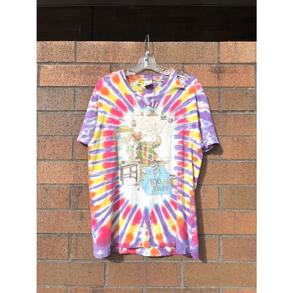 1996 Grateful Dead Vintage April Fools Jester Promo Thrashed Tie Dye Tee Shirt